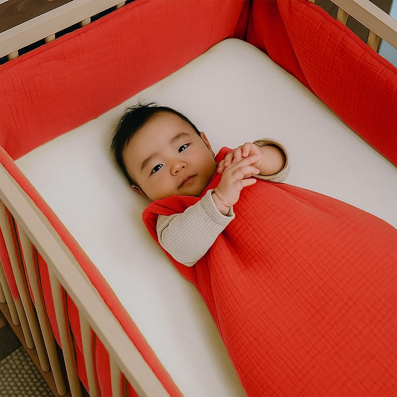 tour de lit en coton bio papate bébé rouge